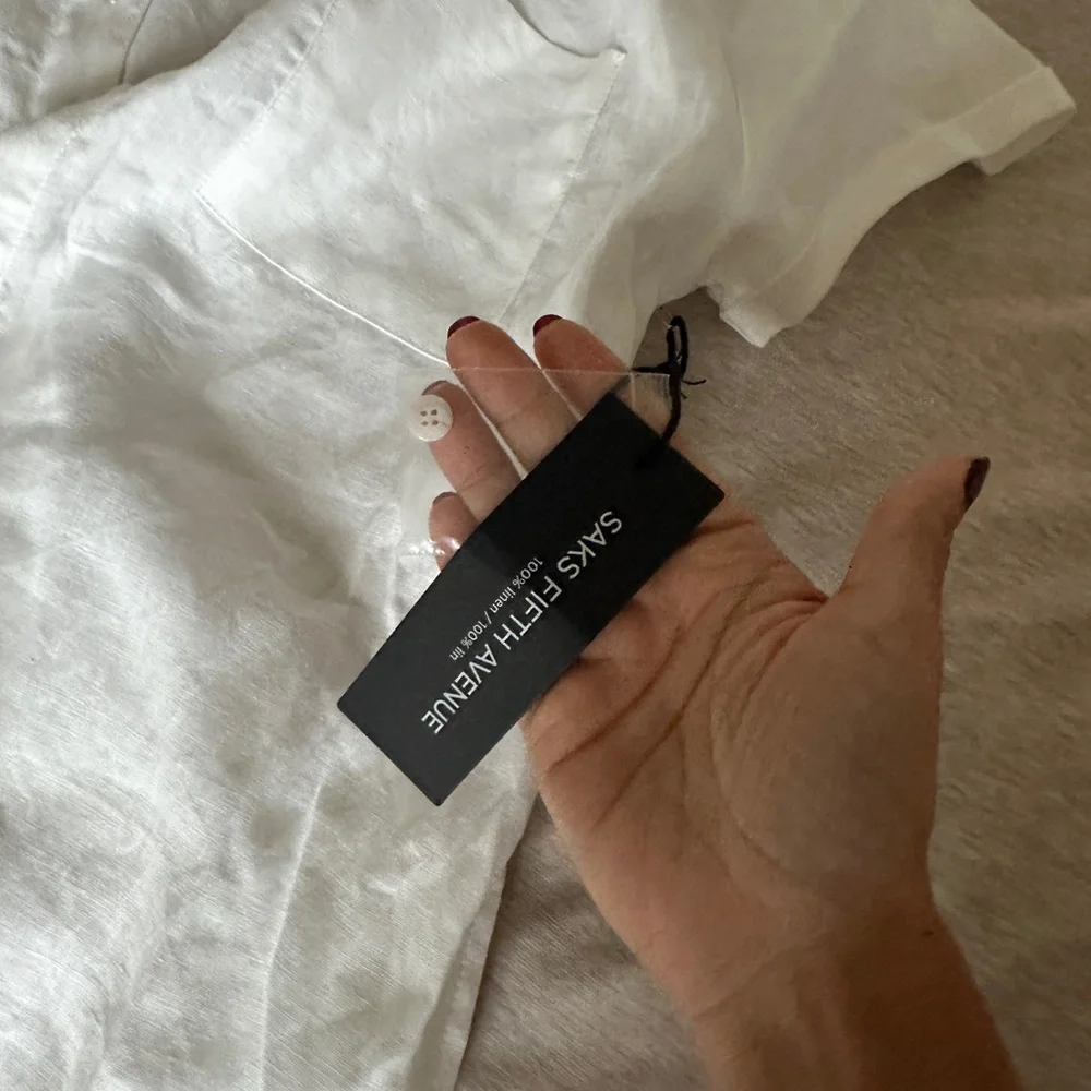 Saks Fifth Avenue linen White Button-Down Shirt Dress - Picture 7 of 8